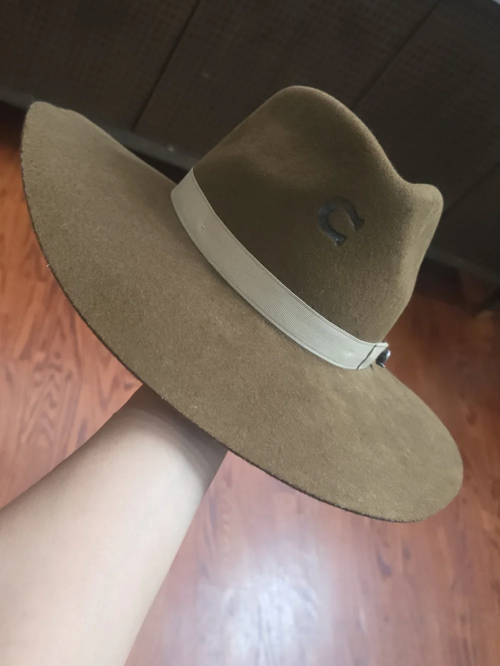 Charlie 1 Horse Wool Felt Western Fedora Hat Brown Tan Size Medium Horseshoe